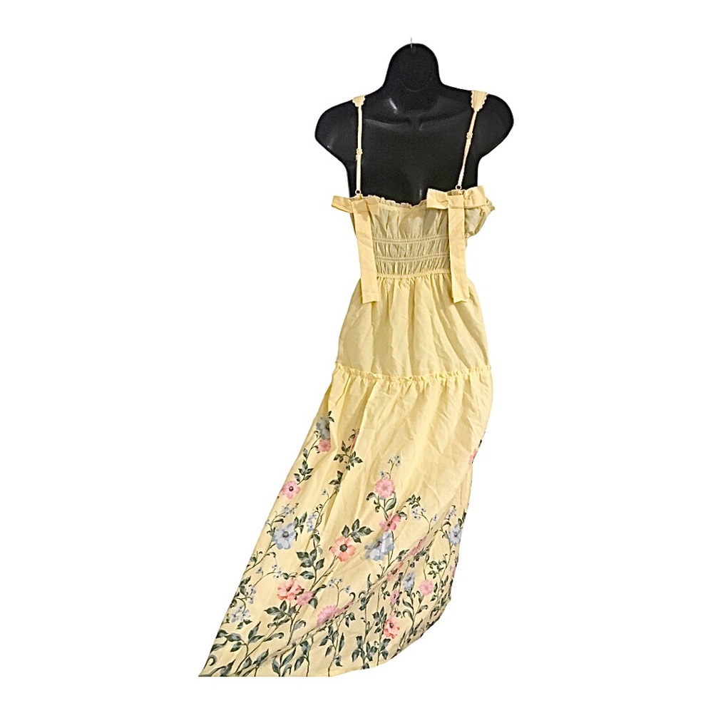 Trixxi yellow floral hem bow straps smocked midi dress‎ size large brand new